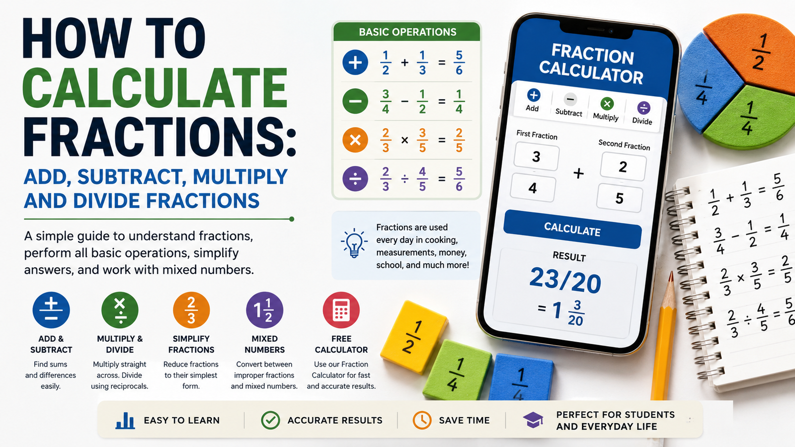 How to Calculate Fractions: Add, Subtract, Multiply and Divide Fractions