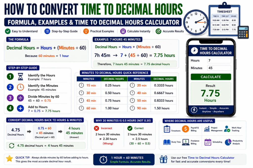 Time to Decimal Hours Calculator