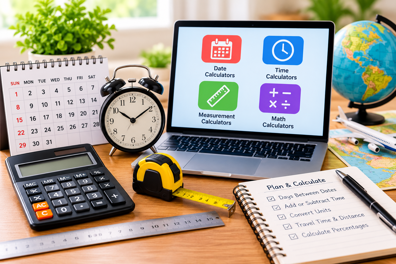 Date, time, measurement and math calculators for everyday planning